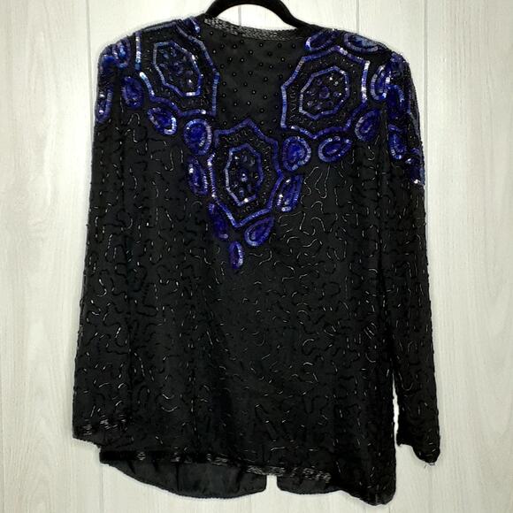 Ladies 80s Vintage Creative Creations 100% Silk Embellished Jacket Topper Size M - Picture 3 of 5